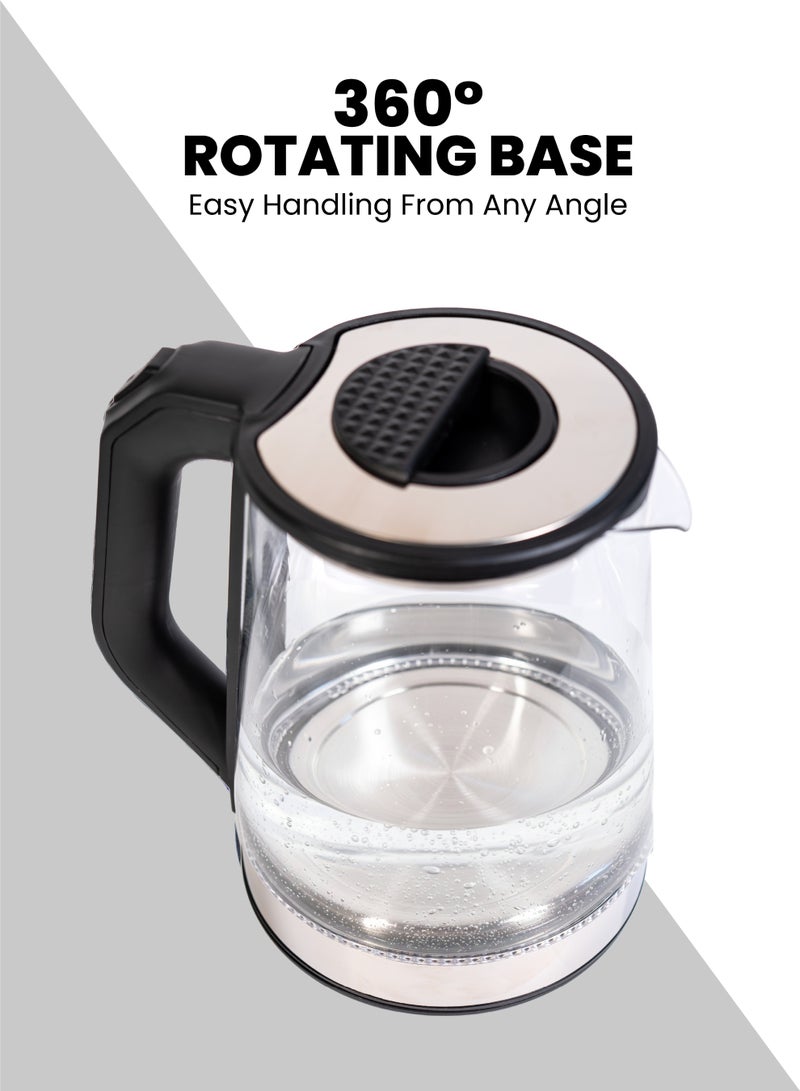 تيم TEAM Electric Glass Kettle 2.0L | 1500W Fast Boil | 360° Rotating Base | Auto Shut-Off | High-Temperature Glass Body | Boil Dry Protection - Image 2